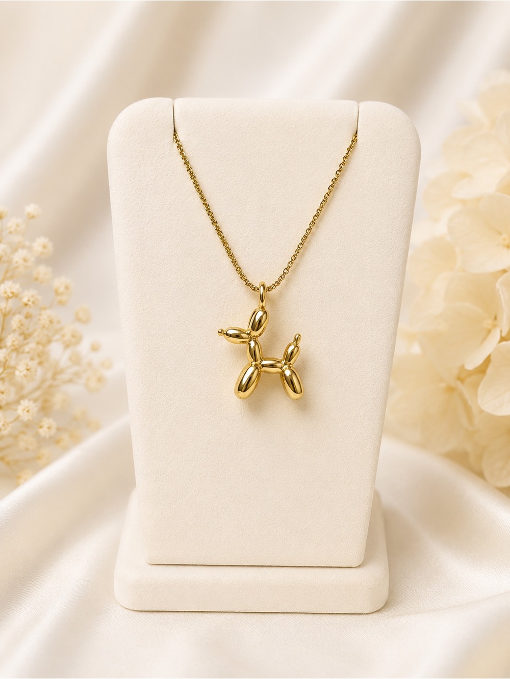 Steel 316L Gold Balloon Dog Pendant Necklace - Women Jewelry
